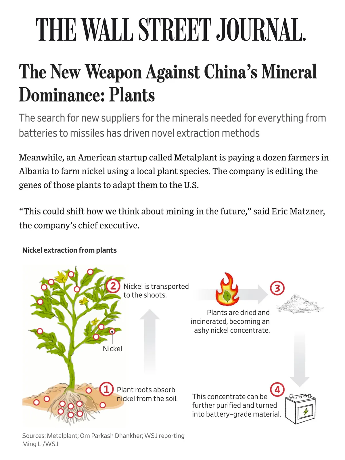 The Wall Street Journal feature about phytomining and Metalplant's nickel-producing plants