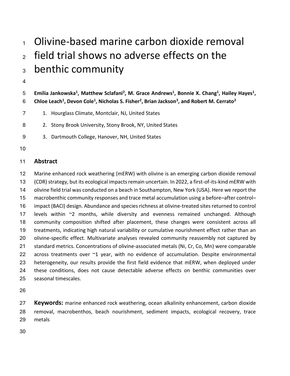 First page of the Vesta benthic field study preprint