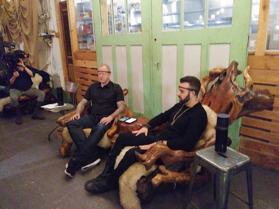 Eric Matzner meditating under pressure at a Meditation Battle League event